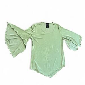 Vintage Y2K Slinky Top Women S Celery Ruffle Lettuce Hem Bell Split Sleeve Fairy